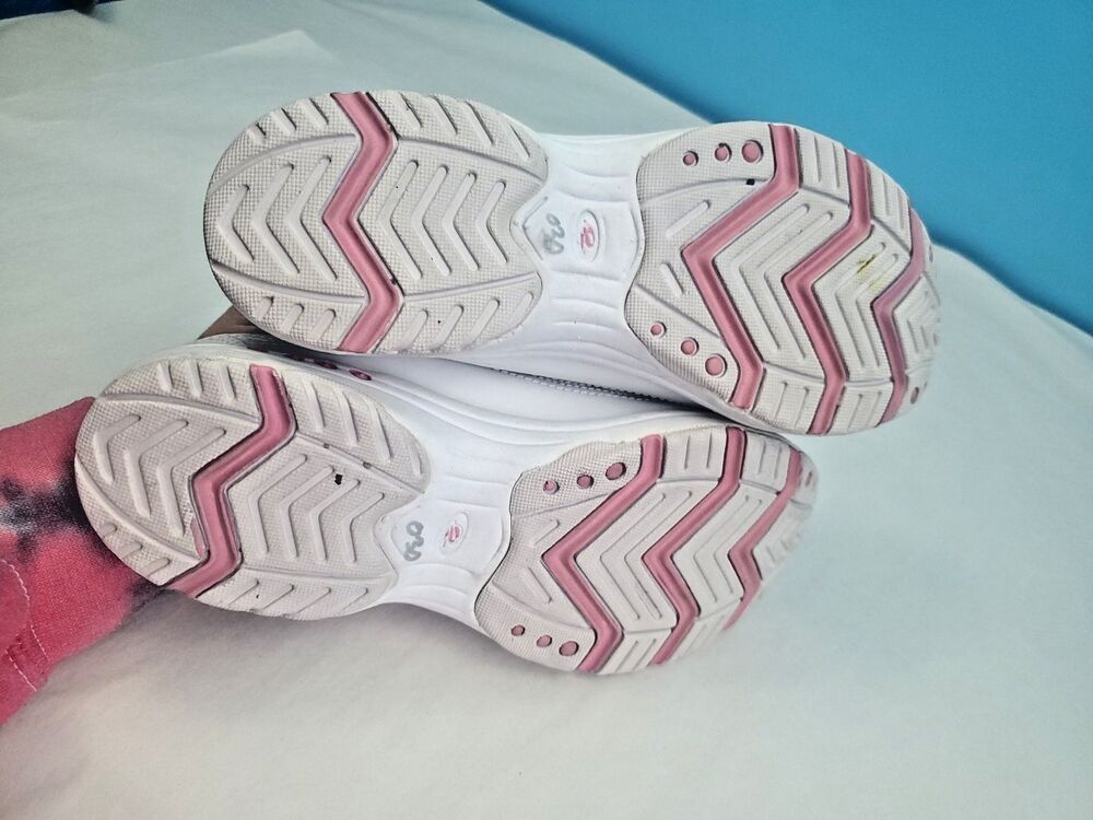 Easy Spirit Sz 7 White Leather Slip On Walking Shoes Sneaker Mules Pink Accents - Picture 10 of 12
